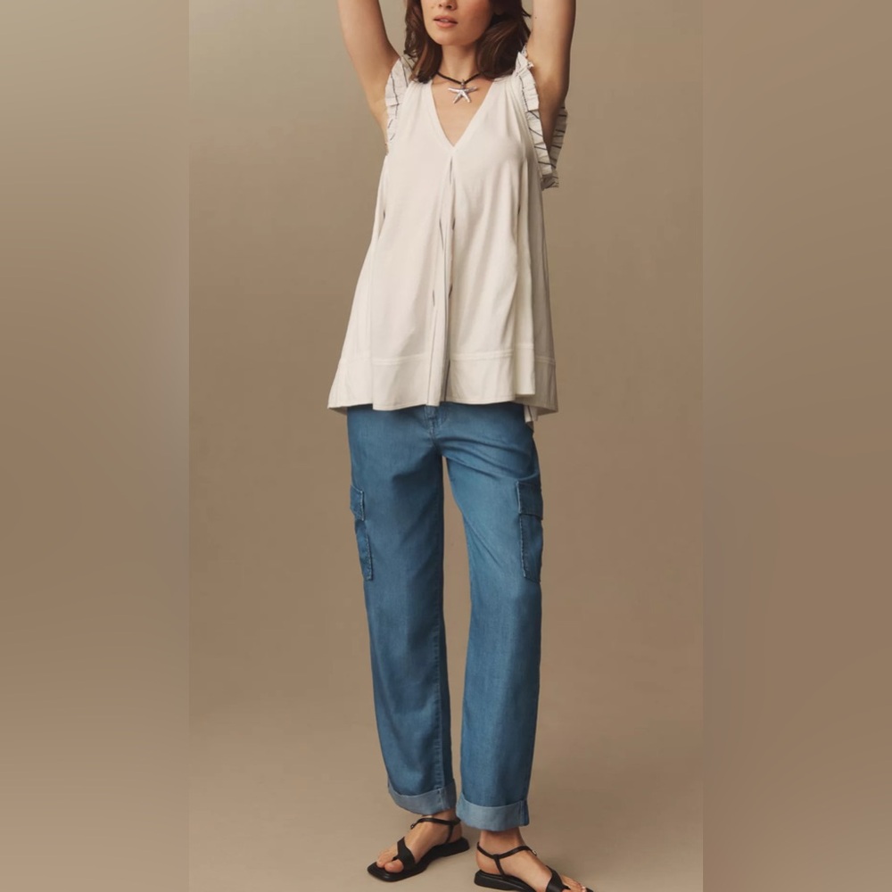 Pilcro $78 Anthropologie White Godet Flutter Tank Top Peasant Cottagecore Hippie